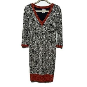 Maggy L Brown Cream Orange Patterned Empire Waist 3/4 Sleeve Dress Size  8